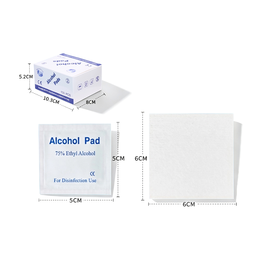 100 podložiek/škatuľka veľká 75 % 6 x 6 cm certifikovaná CE jednotlivo zabalené antiseptické antiseptické podložky na alkohol