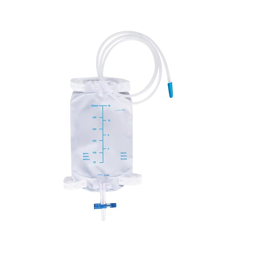500 ml prenosný a diskrétny lekársky vak na nohy z PVC bez obsahu latexu s antirefluxným ventilom